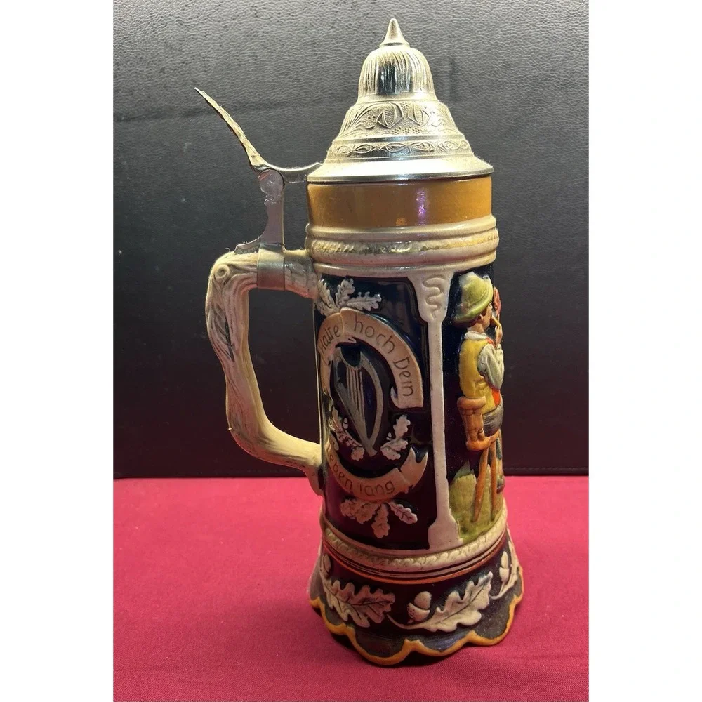 VINTAGE German Beer Stein Music Box with Pewter‎ Lid RARE - GERMANY